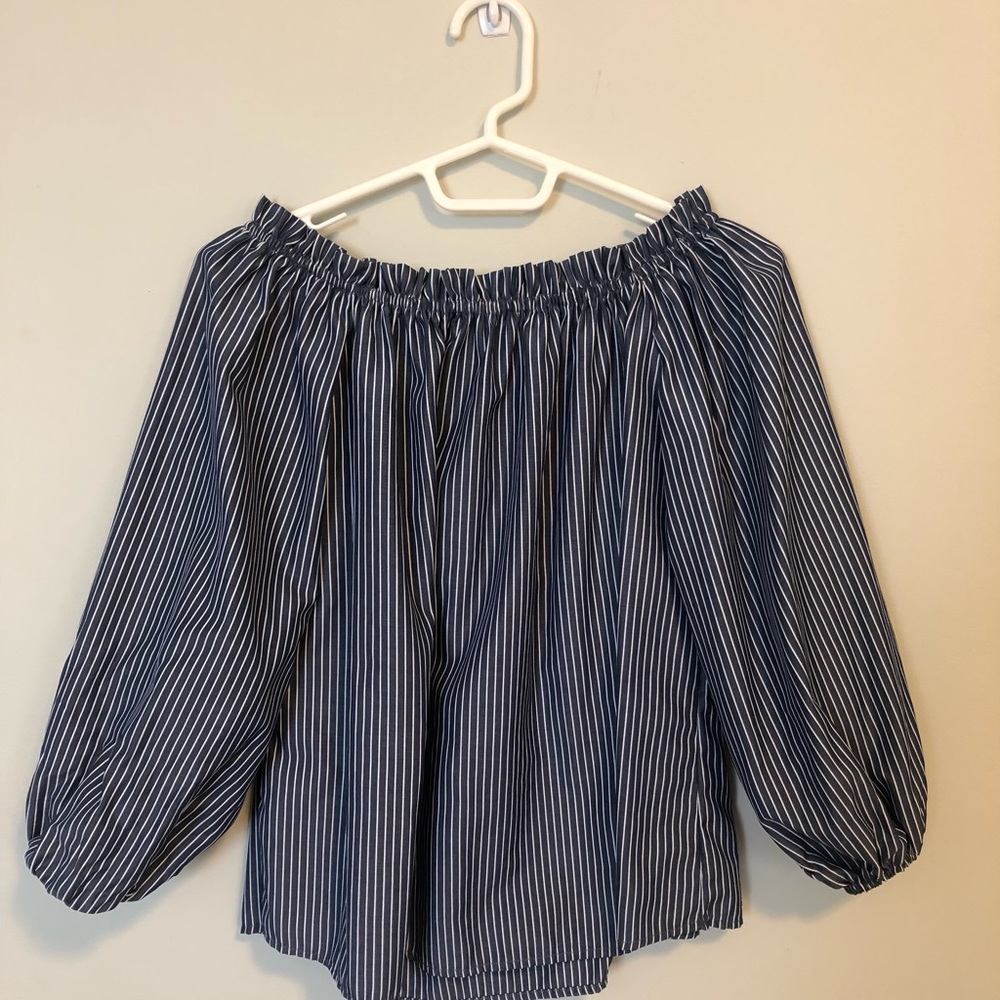 Blue & white stripe off shoulder top